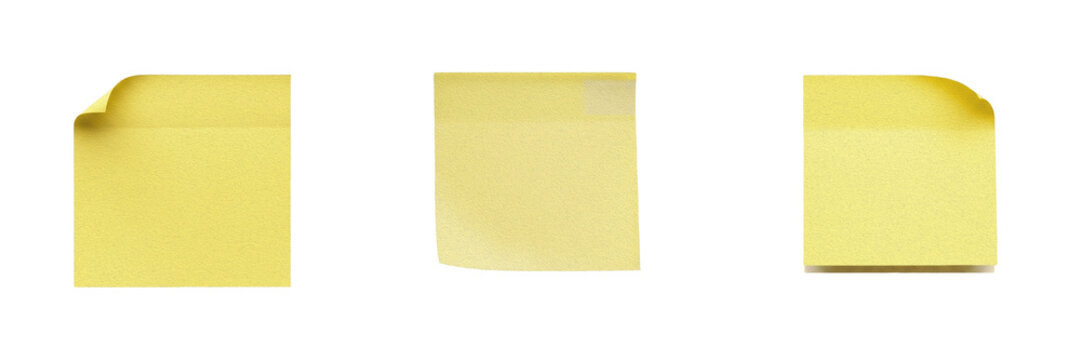 Simple PNG set of a square yellow sticky note pad isolated on a clear white background for office reminders tasks and stationary message mockups