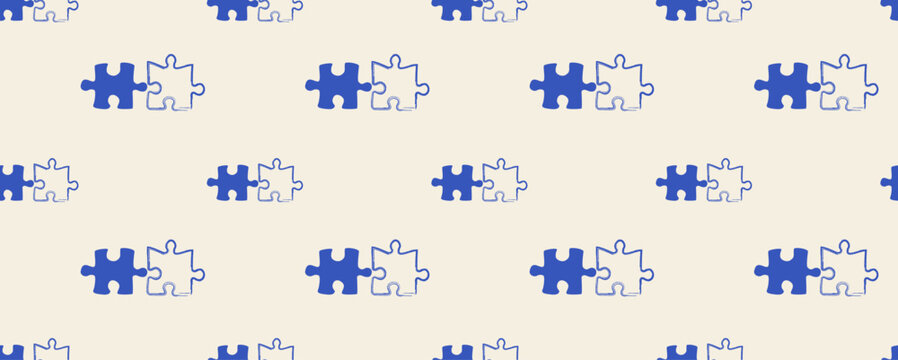 Seamless pattern with jigsaw puzzles. Modern design. 