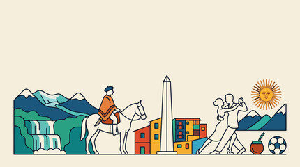Argentina culture and landmark travel illustration banner. © Rizky Arshad