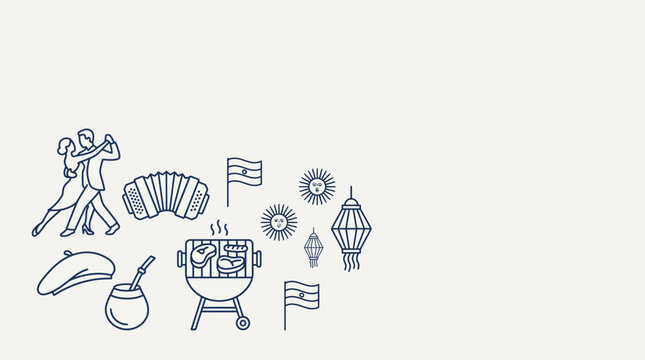 Argentina cultural symbols and icons illustration.