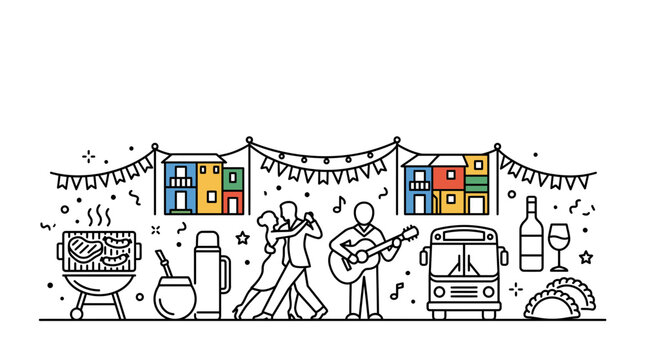 Argentina culture symbols hand drawn illustration.