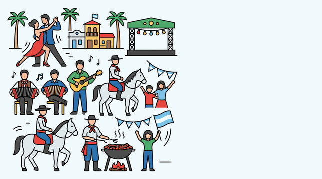 Argentina Gaucho Culture and Traditional Festival Celebration Elements.