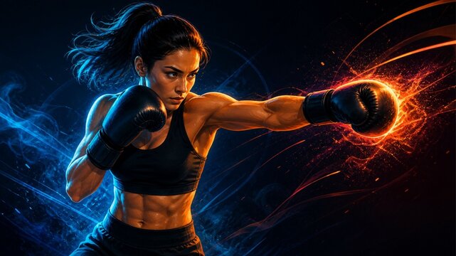 young woman in boxing gloves