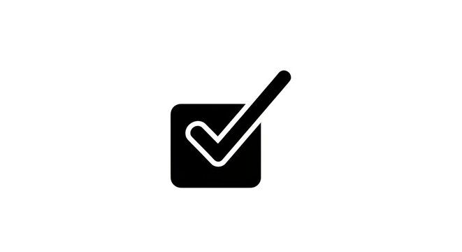 Black check mark inside a square box on a white background.