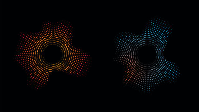 Abstract circular sound wave visualizer set, modern vector equalizer elements, radial audio technology design, two unique gradient forms