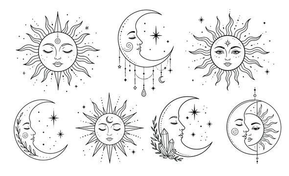 Moon and Sun Face Symbols.