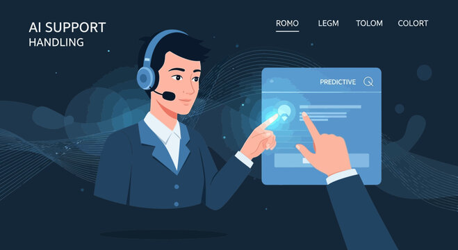 AI customer support, virtual assistant interaction with futuristic interface