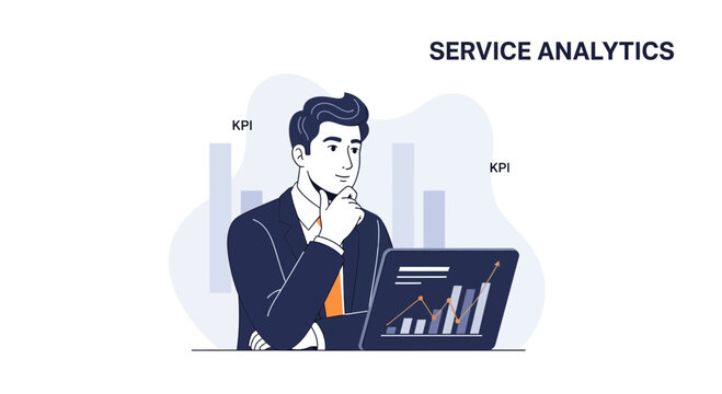 Business Analist Analyzing Service Performance Data with Charts and Graphs