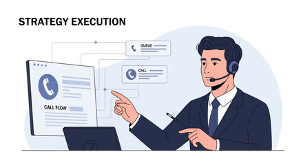 Fototapeta premium Business Strategy Execution with Call Flow Management - Modern Illustration