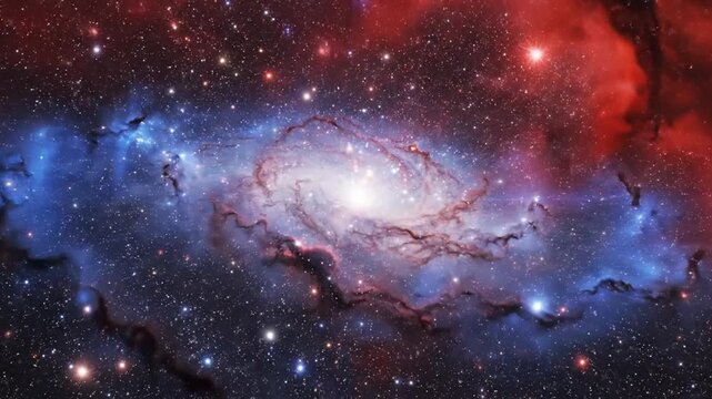 Cosmic nebula illuminated with vibrant colors across vast dark space