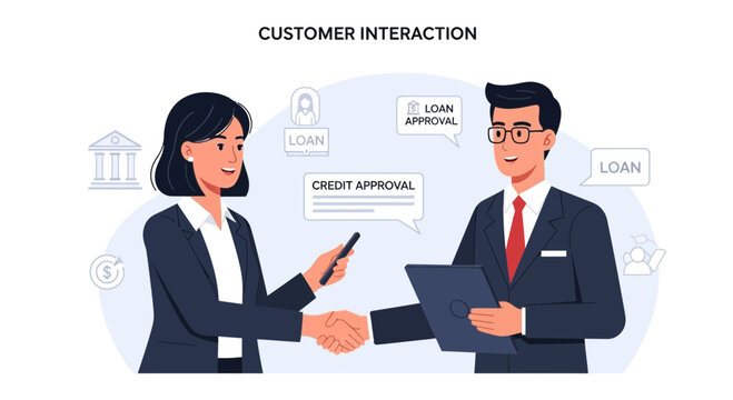 Business handshake for loan approval with credit consultation