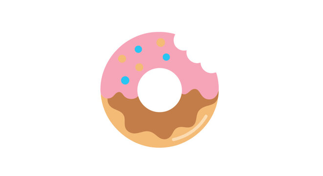 A delicious bitten donut with pink frosting and colorful sprinkles, sweet snack design