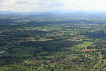 Fototapeta premium Aerial view of a nature, landscape green field nature background, mountain landscape 