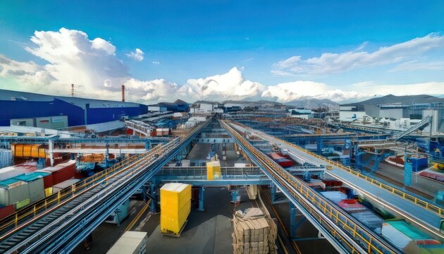 Busy Container Terminal Under a Bright Blue Sky.