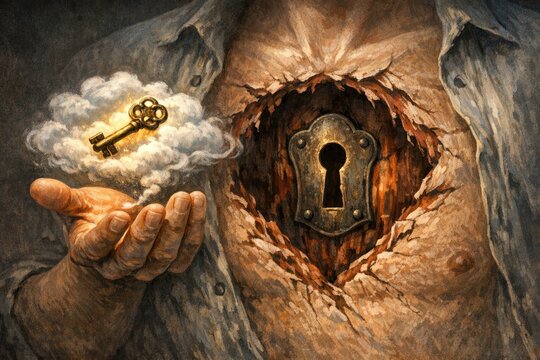 A person holding a key in their hand, possibly for unlocking or accessing something