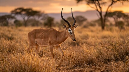 Fototapeta premium Rare Hirola Antelope Beatragus hunteri Savanna.