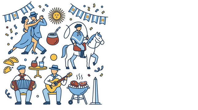 Hand drawn doodle set of Argentine culture and symbols.