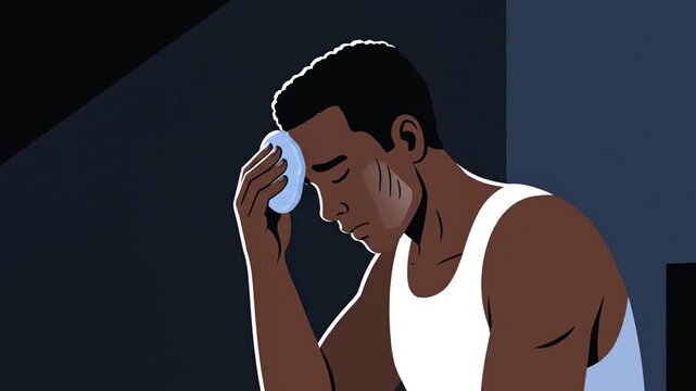 Man's Nighttime Struggle: A Dramatic Depiction of Sleeplessness and Discomfort