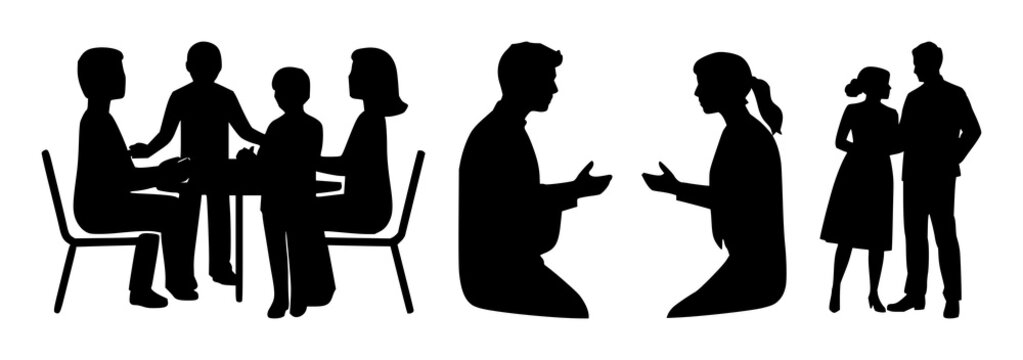 Collaboration team icon set with solid black silhouette against white background featuring teamwork, communication, unity with iconography and graphic design