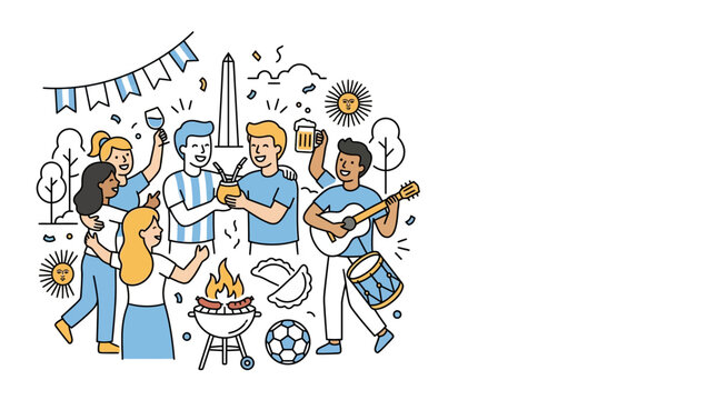 Group of friends celebrating with food and music in Argentina style.