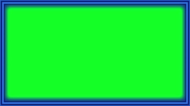 digital green screen frame with blue neon border for streaming overlay broadcast template and video production background.