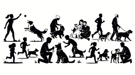 Obraz premium Diverse People and Their Dogs Enjoying Various Outdoor Activities Together