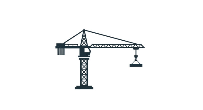 Silhouette illustration of a construction crane lifting a load on a white background
