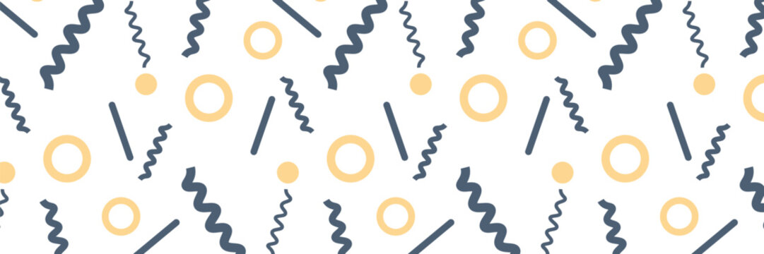 Abstract seamless pattern with geometric shapes, circles, lines and dots, modern minimal background for fabric and wrapping paper. Children background