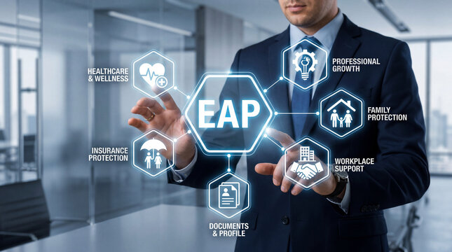 Businessman presenting Employee Assistance Program EAP benefits