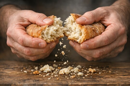 A person grasping a slice of bread in their hand, possibly for sustenance or as a comfort item