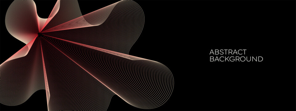 Abstract flowing wireframe waves with red glowing contour lines on black background. Futuristic geometric composition for technology branding and digital posters