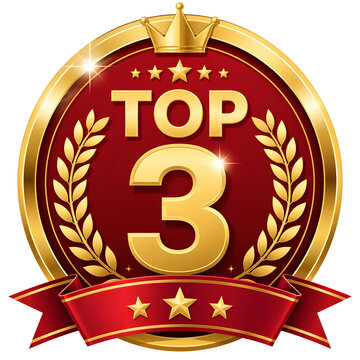 Bold and modern vector badge design featuring 'TOP 3' in large clean sans font with gold accents and laurel wreaths