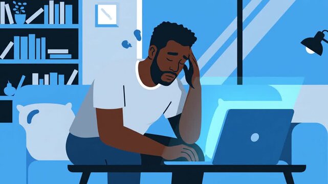 Stressed Man Working With A Laptop In A Room Showing Frustration And Anxiety