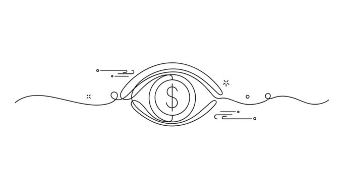 Single line art of eye with dollar symbol - minimalist financial illustration. None editable stroke