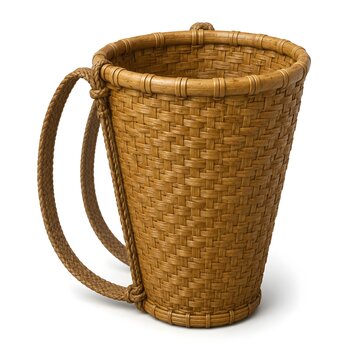 3D Miniature Woven Bamboo Doko Basket Isolated Object Style