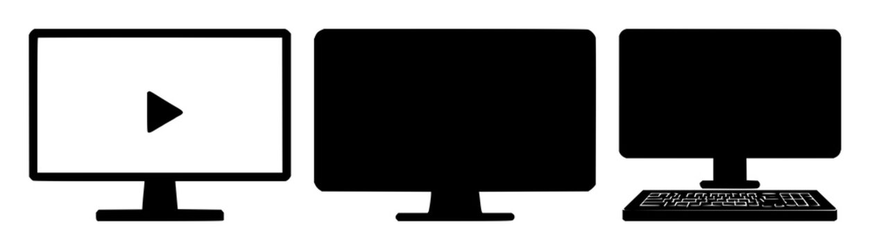 Online course video set with solid black icon on white background featuring education, e-learning, digital learning with minimalist and black and white