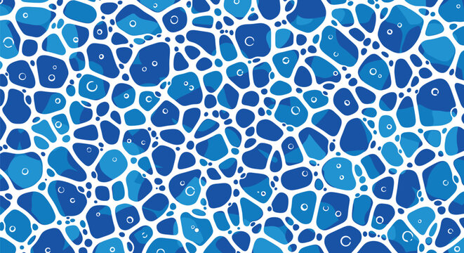 Blue abstract vector water texture with bubbly foam pattern and mosaic bubbles