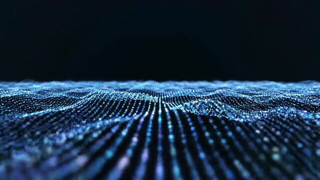 Abstract digital futuristic technology background with glowing blue data points and wave patterns