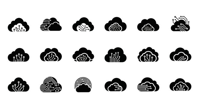 Collection of various cloud icons.