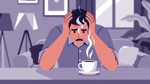 Man With Head In Hands Experiencing Stress And Frustration At Home