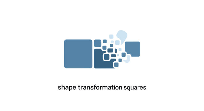 Abstract geometric design featuring evolving square shapes and transformations on a white background