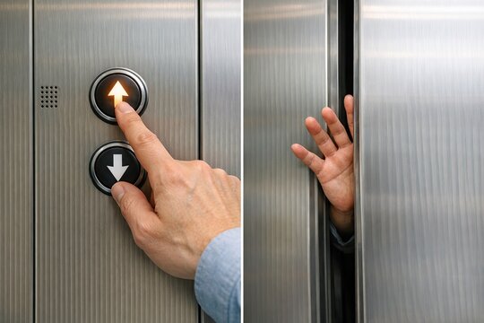 A person presses the button on an elevator