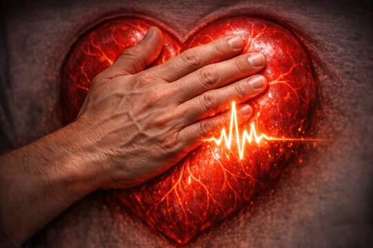 A person holds a red heart with a heartbeat effect, ideal for conveying love and affection