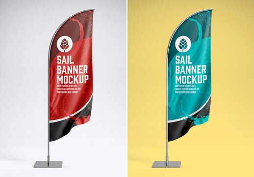 Curved flag mockup isolated on background