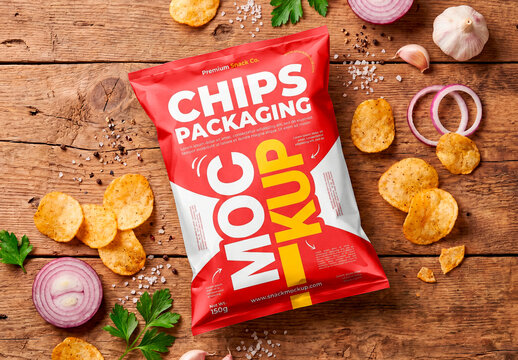 Chips bag mockup with potato snacks