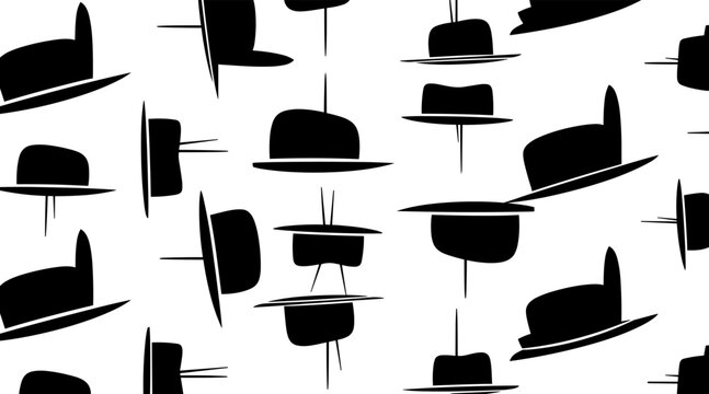 Multiple fedora hats floating in seamless pattern repeat, no seamless