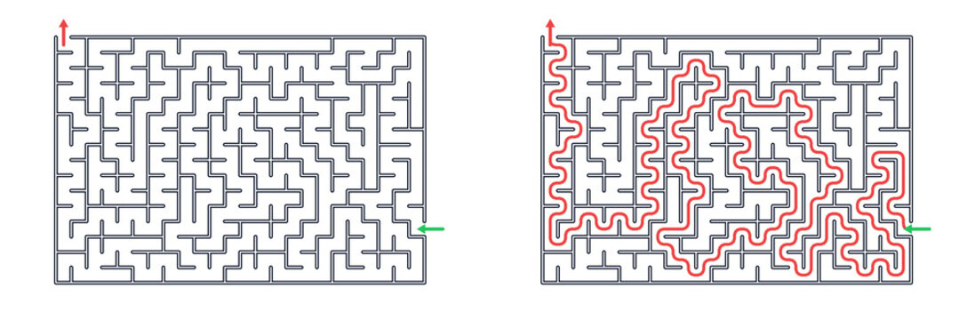 Minimalist Line Art Labyrinth Find Way Out Logic Game for Printing