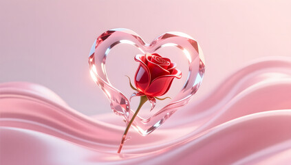 Fototapeta premium Romantic crystal rose and heart for 520 festival