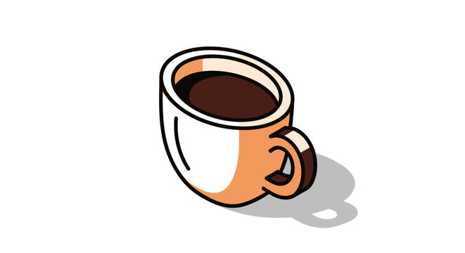Minimalist Illustration of a Coffee Cup with a Shadow on a Pure White Background