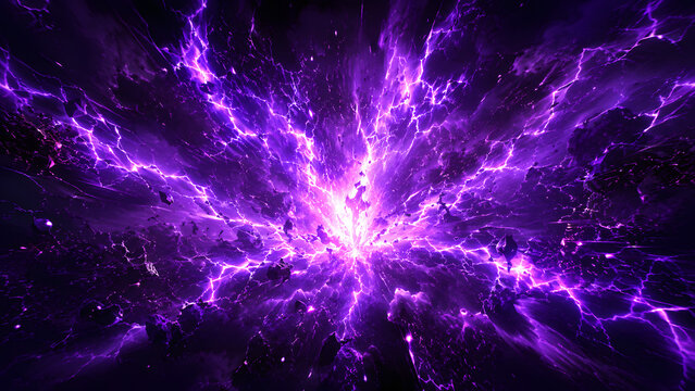 An abstract explosion of purple energy and light, resembling a cosmic event or powerful force